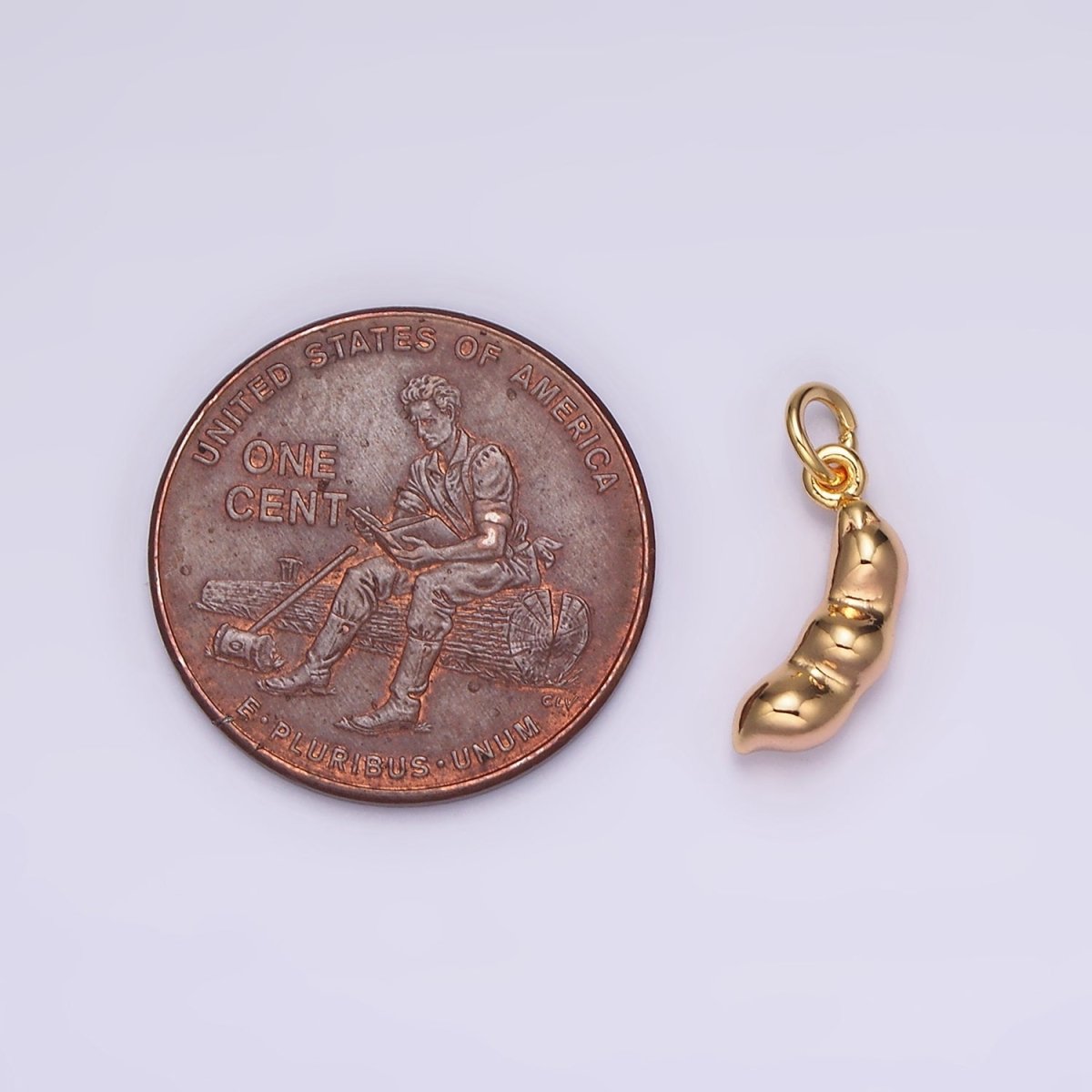 16K Gold plated Triple Peapod Peanut Geometric Curved Minimalist Mini Add-On Charm | AG108 - DLUXCA