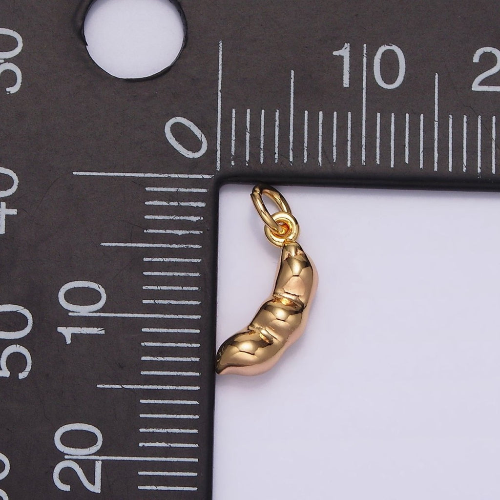 16K Gold plated Triple Peapod Peanut Geometric Curved Minimalist Mini Add-On Charm | AG108 - DLUXCA
