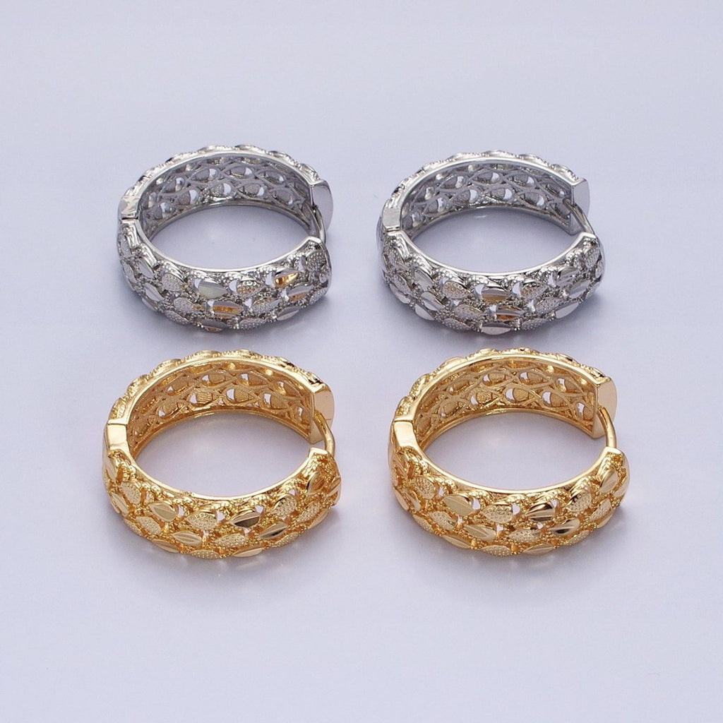16K Gold plated Triple Teardrop Textured 28mm Hoop Earrings in Gold & Silver | AB1557 AB1558
