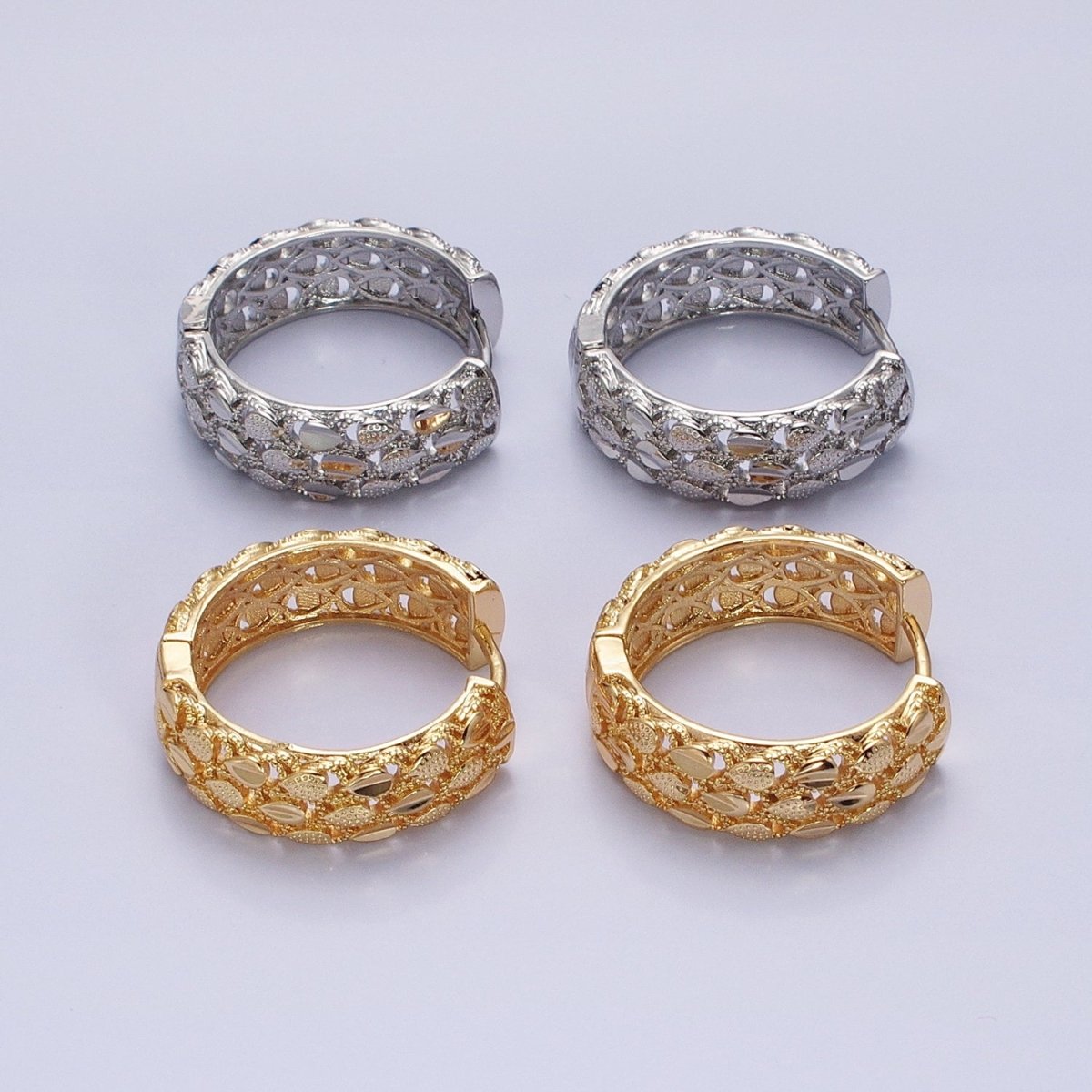 16K Gold plated Triple Teardrop Textured 28mm Hoop Earrings in Gold & Silver | AB1557 AB1558