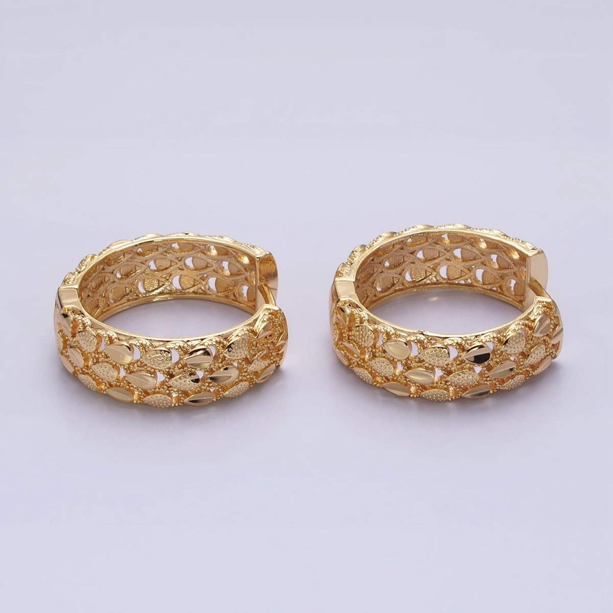 16K Gold plated Triple Teardrop Textured 28mm Hoop Earrings in Gold & Silver | AB1557 AB1558