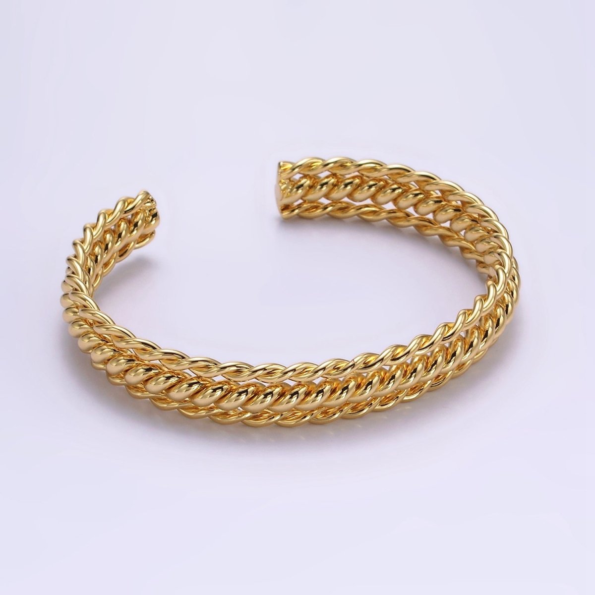 16K Gold plated Triple Twisted Rope Cuff Bangle Bracelet in Gold & Silver | WA-1918 WA-1919 Clearance Pricing - DLUXCA