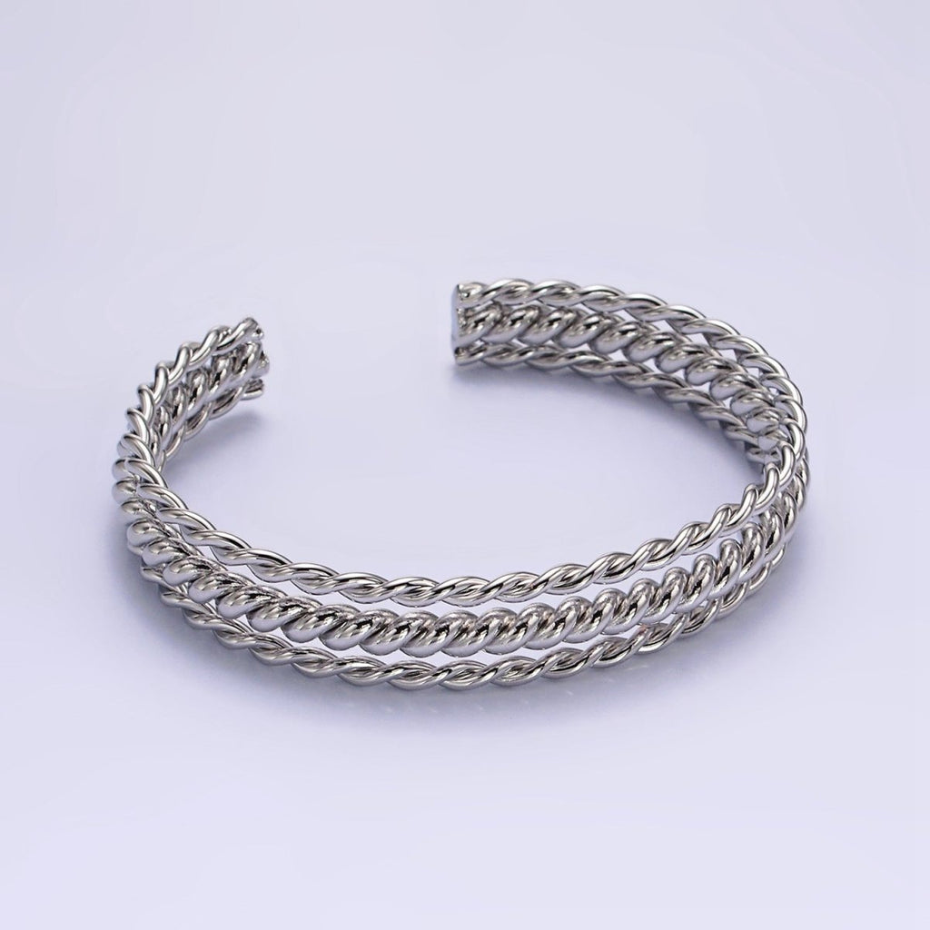 16K Gold plated Triple Twisted Rope Cuff Bangle Bracelet in Gold & Silver | WA-1918 WA-1919 Clearance Pricing - DLUXCA