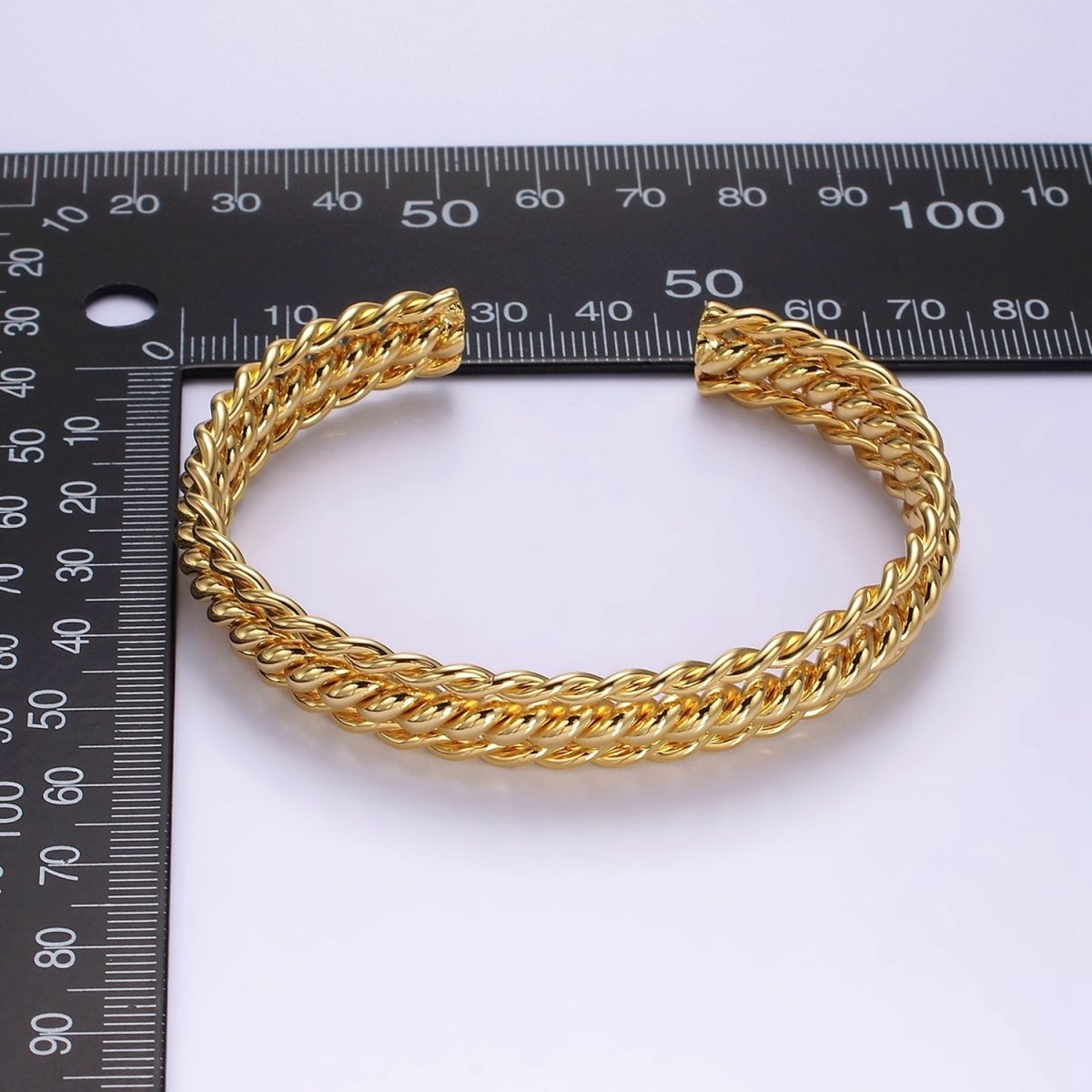 16K Gold plated Triple Twisted Rope Cuff Bangle Bracelet in Gold & Silver | WA-1918 WA-1919 Clearance Pricing - DLUXCA