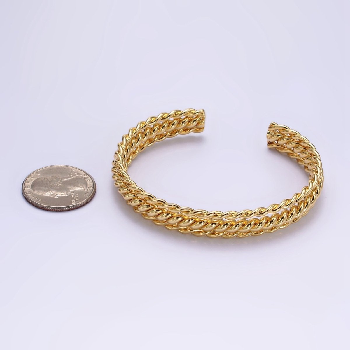 16K Gold plated Triple Twisted Rope Cuff Bangle Bracelet in Gold & Silver | WA-1918 WA-1919 Clearance Pricing - DLUXCA