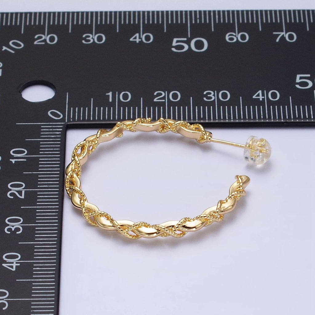 16K Gold plated Twisted Rope Wavy Geometric C-Shaped Hoops in Gold & Silver | AB735 AB736 - DLUXCA