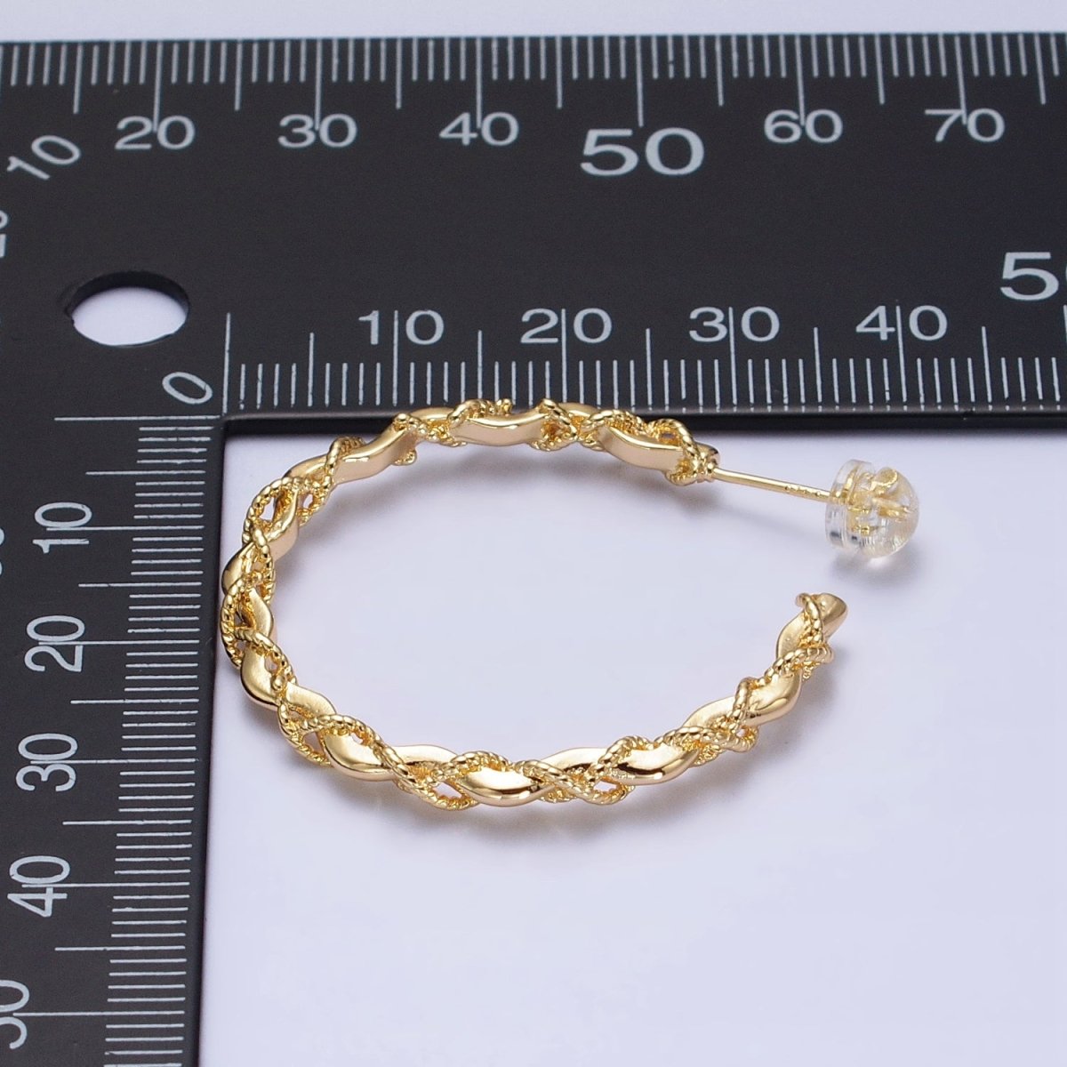 16K Gold plated Twisted Rope Wavy Geometric C-Shaped Hoops in Gold & Silver | AB735 AB736 - DLUXCA
