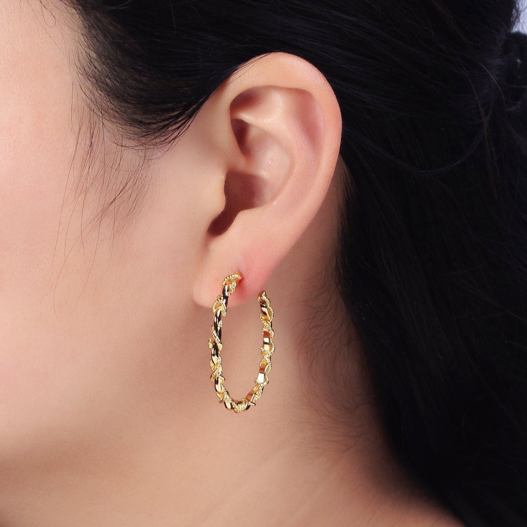 16K Gold plated Twisted Rope Wavy Geometric C-Shaped Hoops in Gold & Silver | AB735 AB736 - DLUXCA