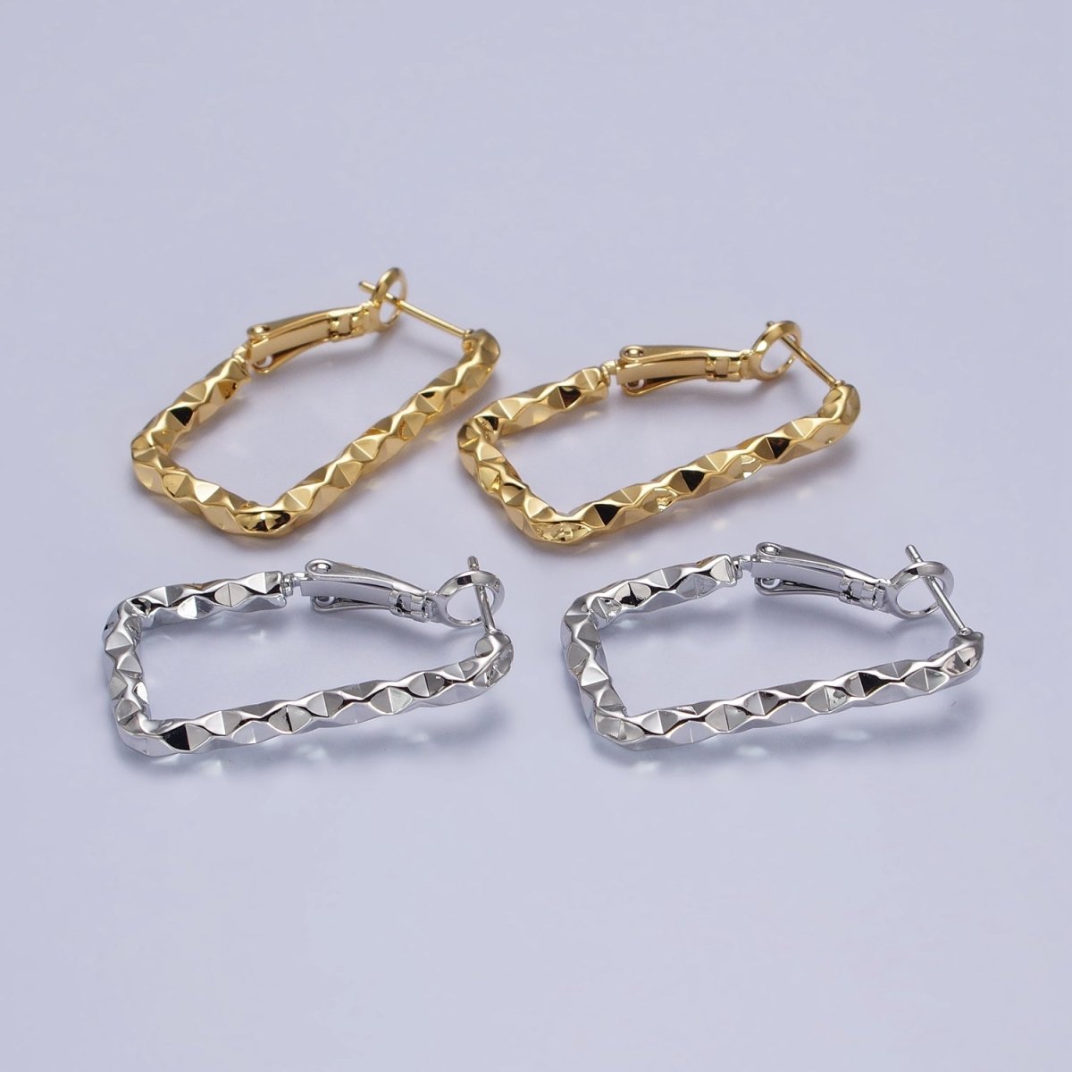 16K Gold plated U-Shaped 30mm, 40mm Dented Geometric Hinge Hoop Earrings in Gold & Silver | AB143 AB187, AD800 AD801 - DLUXCA