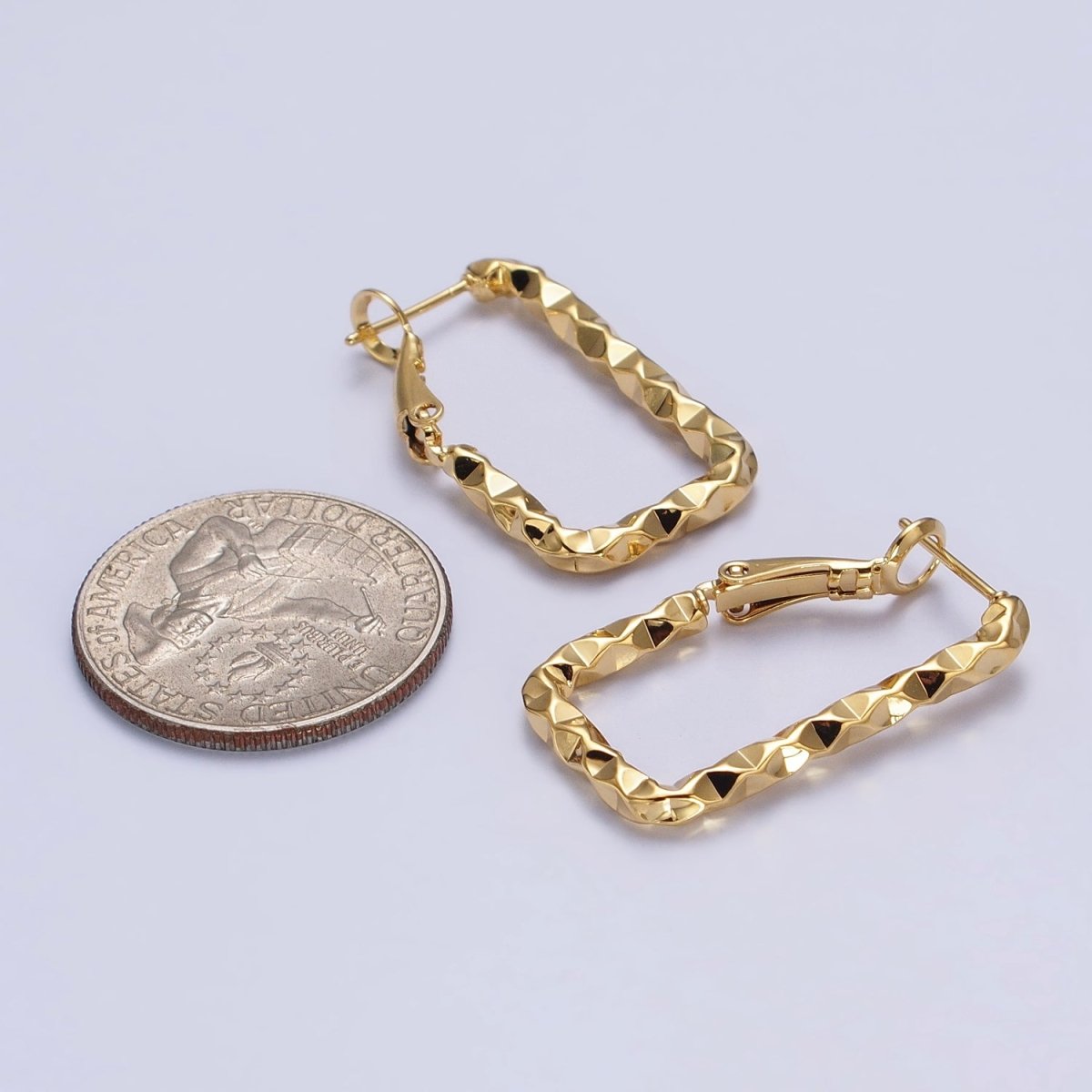 16K Gold plated U-Shaped 30mm, 40mm Dented Geometric Hinge Hoop Earrings in Gold & Silver | AB143 AB187, AD800 AD801 - DLUXCA