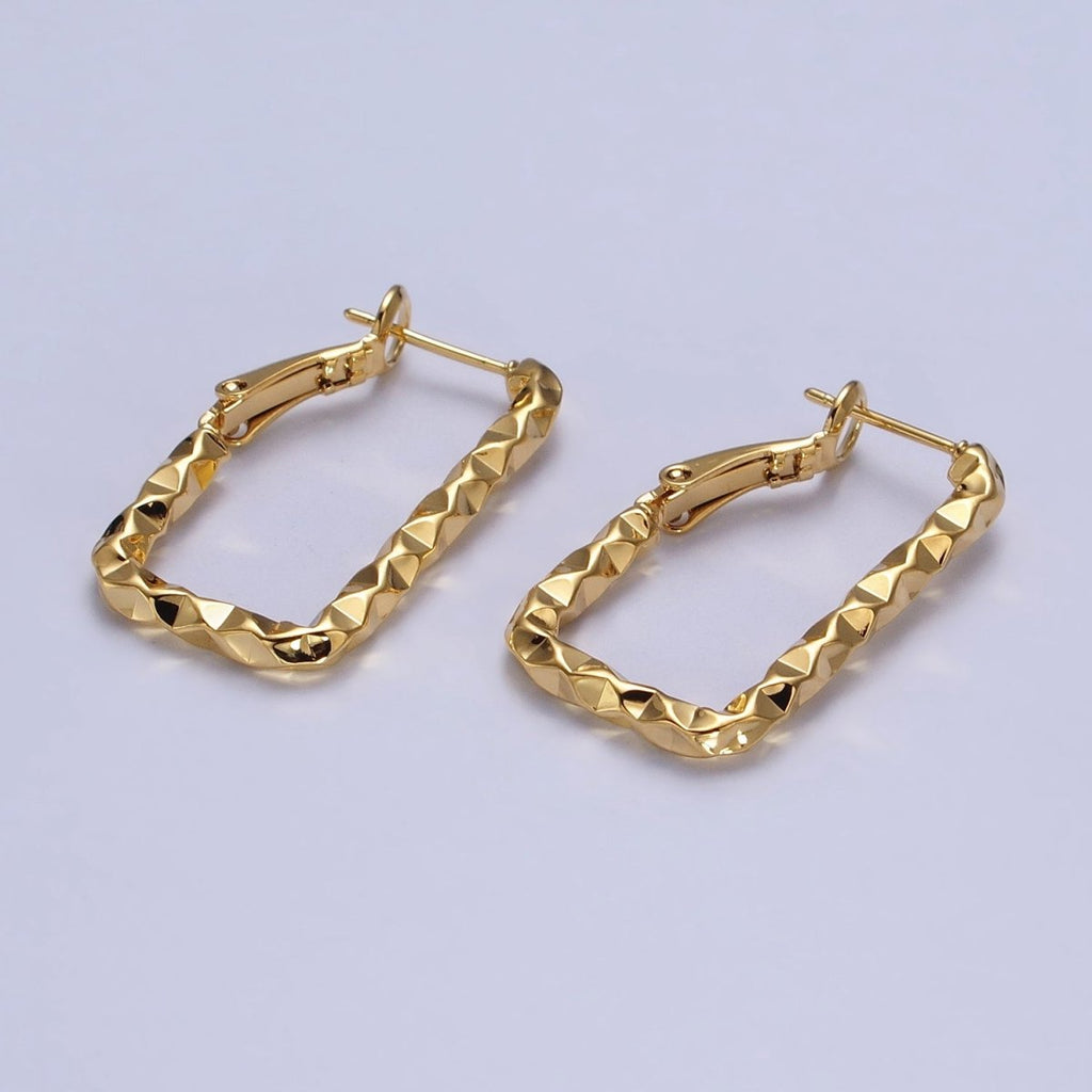 16K Gold plated U-Shaped 30mm, 40mm Dented Geometric Hinge Hoop Earrings in Gold & Silver | AB143 AB187, AD800 AD801 - DLUXCA