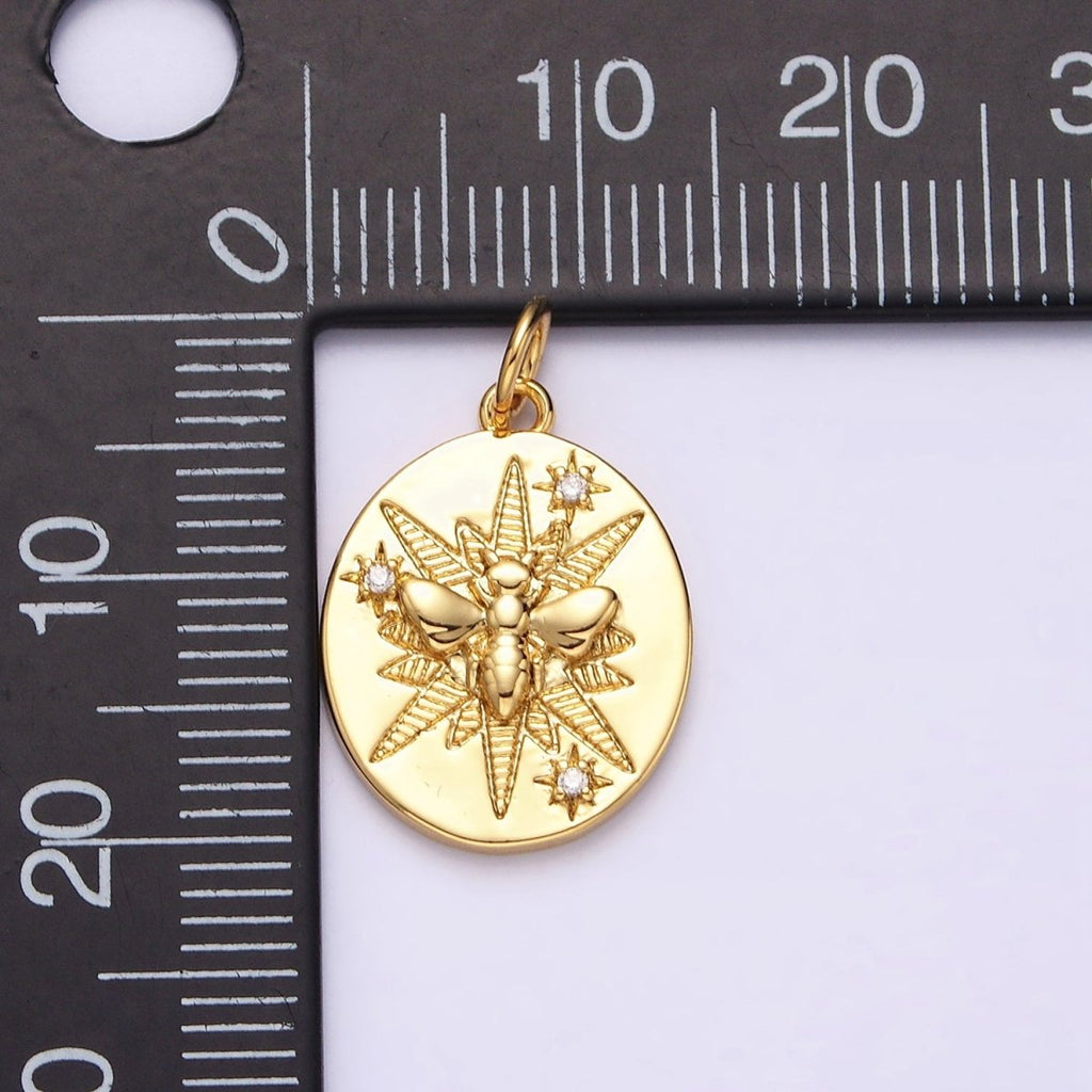 16K Gold plated Wasps Bee Insect Celestial Star Lined Oval Charm | AC1287 - DLUXCA