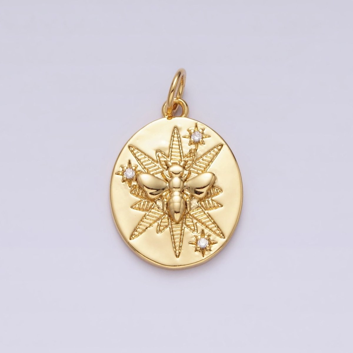 16K Gold plated Wasps Bee Insect Celestial Star Lined Oval Charm | AC1287 - DLUXCA