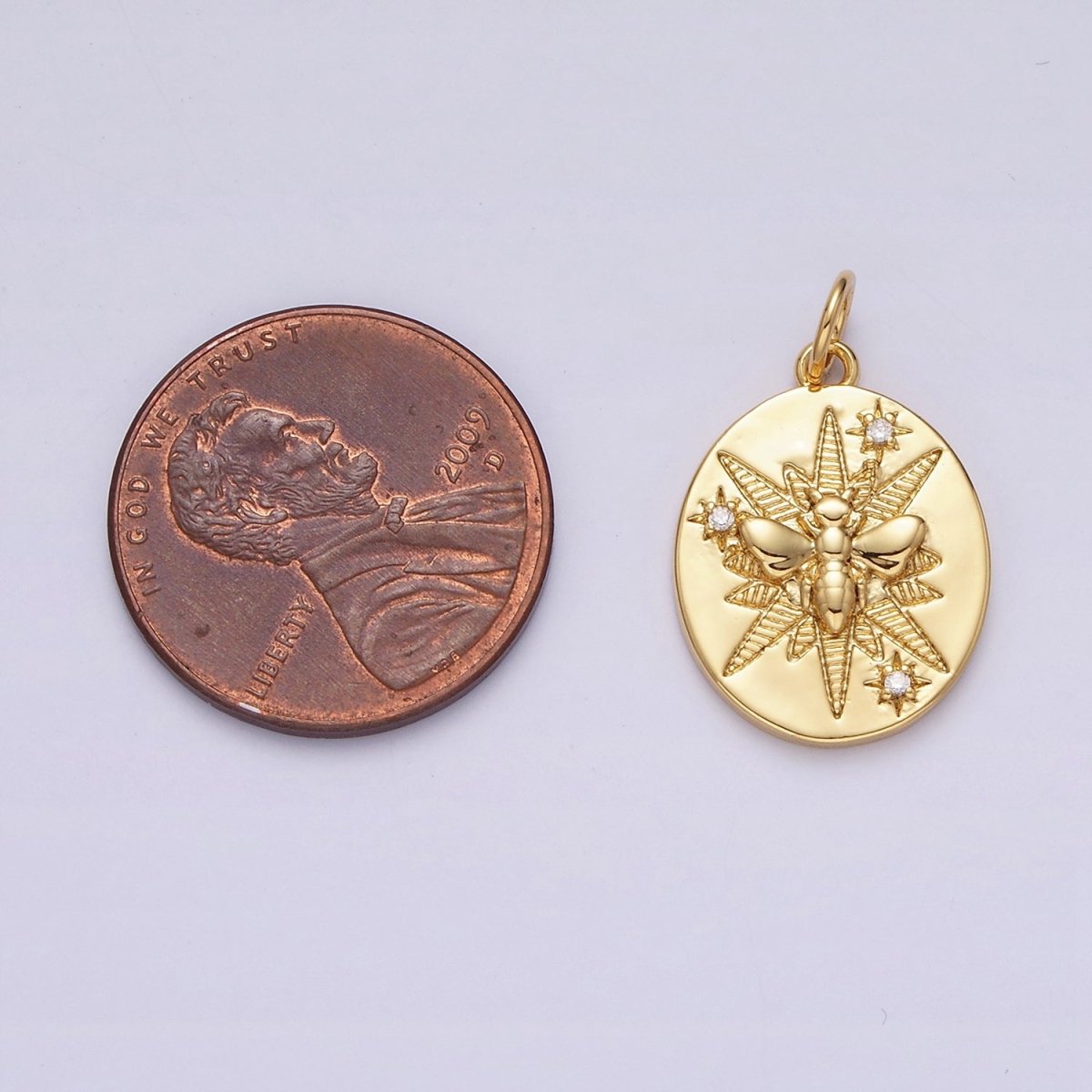 16K Gold plated Wasps Bee Insect Celestial Star Lined Oval Charm | AC1287 - DLUXCA
