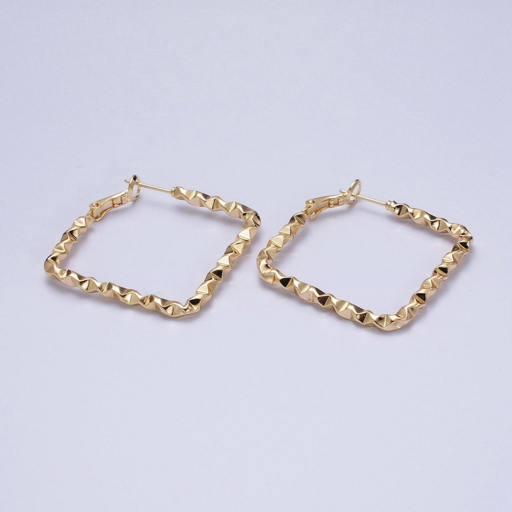 16k Gold plated Wavy Hoop Earring Irregular Rhombus Shaped Hoop Earring Medium Party Earring 35mm AD1002 AD1003