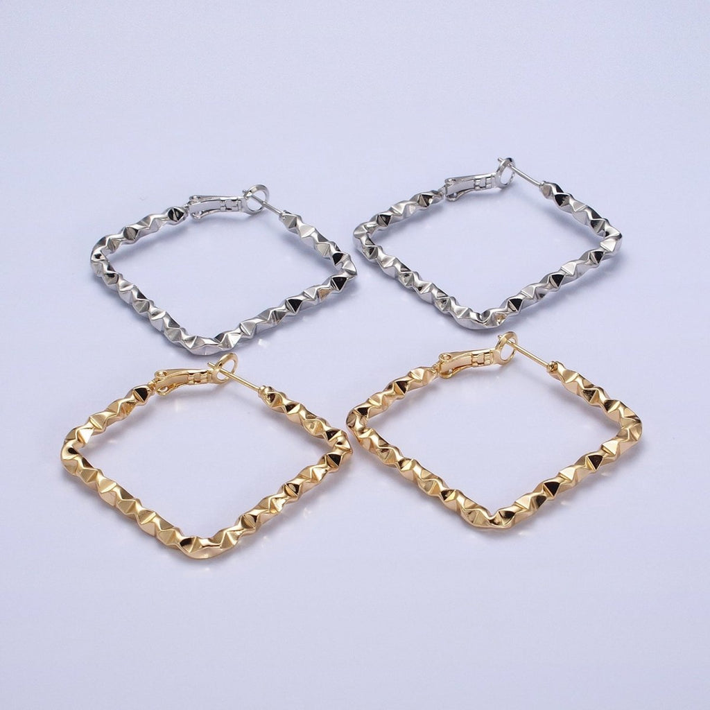 16k Gold plated Wavy Hoop Earring Irregular Rhombus Shaped Hoop Earring Medium Party Earring 35mm AD1002 AD1003
