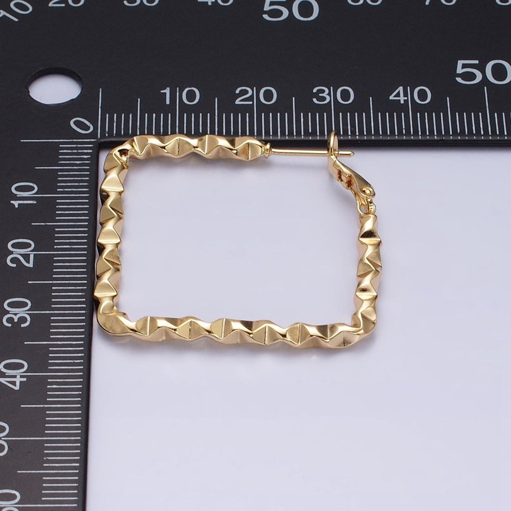 16k Gold plated Wavy Hoop Earring Irregular Rhombus Shaped Hoop Earring Medium Party Earring 35mm AD1002 AD1003