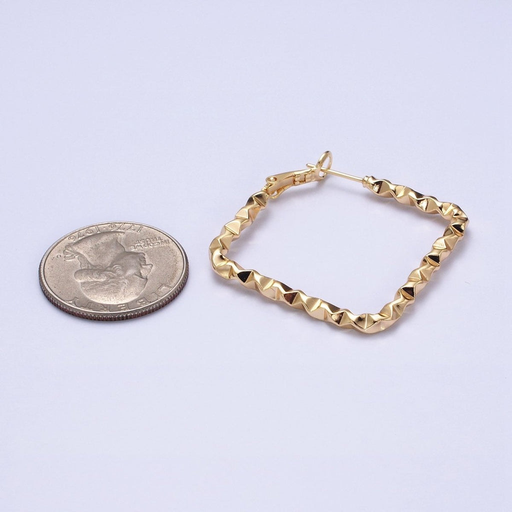 16k Gold plated Wavy Hoop Earring Irregular Rhombus Shaped Hoop Earring Medium Party Earring 35mm AD1002 AD1003