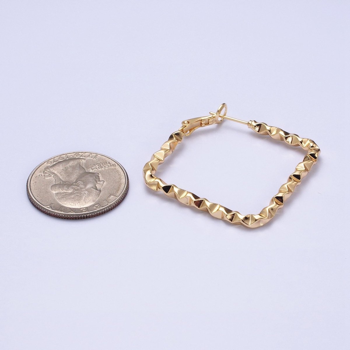 16k Gold plated Wavy Hoop Earring Irregular Rhombus Shaped Hoop Earring Medium Party Earring 35mm AD1002 AD1003