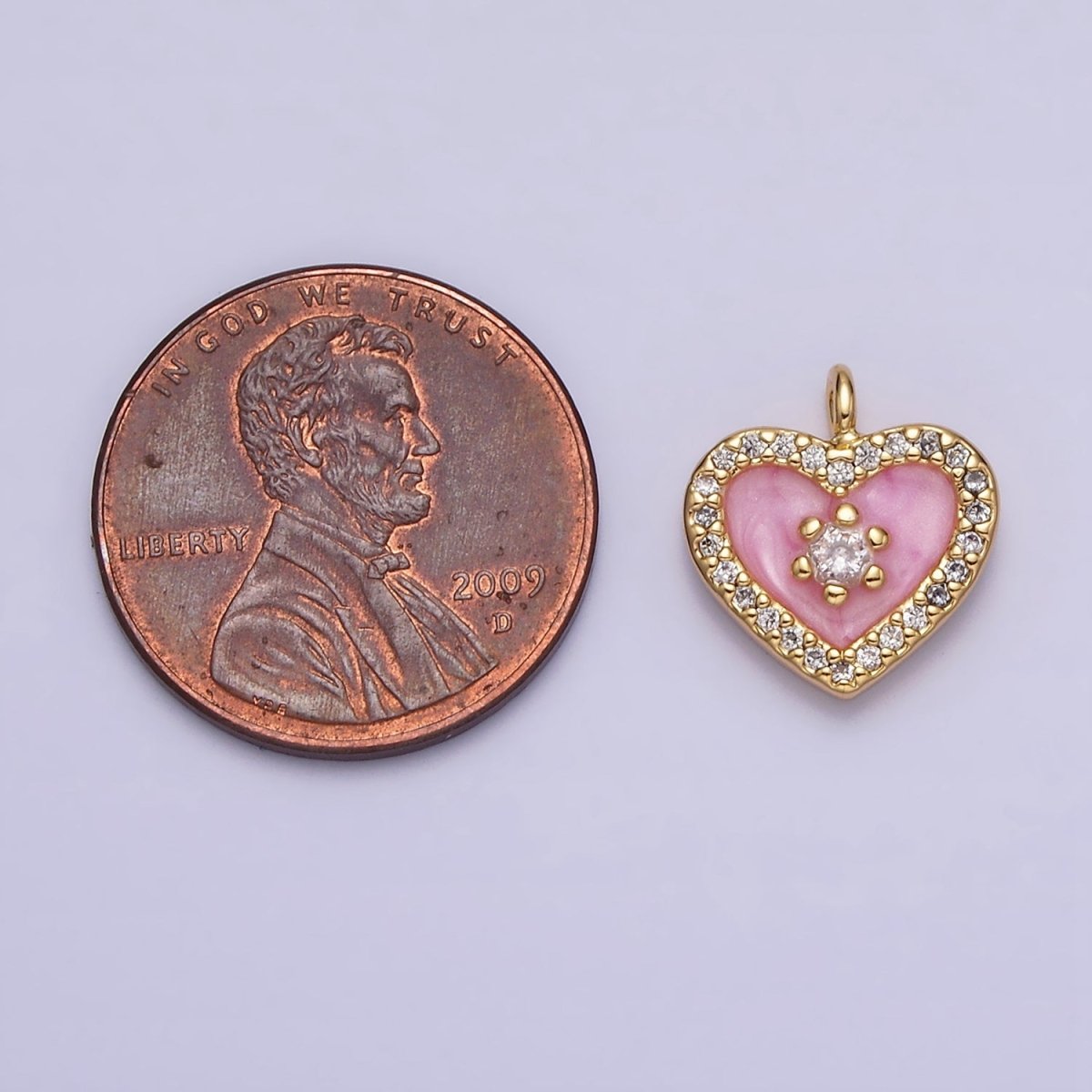 16K Gold plated White, Black, Pink Enamel Micro Paved CZ Heart Charm in Gold & Silver | AC1300 - AC1305 - DLUXCA