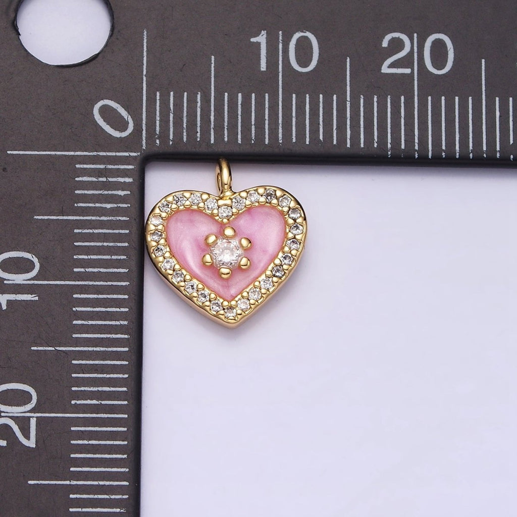 16K Gold plated White, Black, Pink Enamel Micro Paved CZ Heart Charm in Gold & Silver | AC1300 - AC1305 - DLUXCA