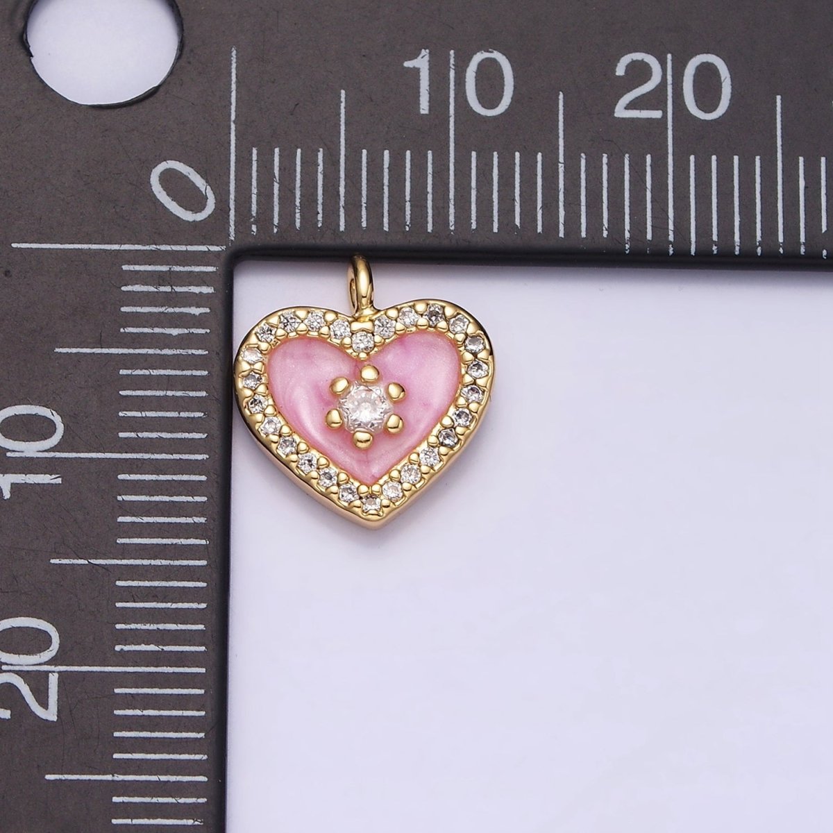 16K Gold plated White, Black, Pink Enamel Micro Paved CZ Heart Charm in Gold & Silver | AC1300 - AC1305 - DLUXCA