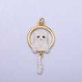 16K Gold plated White, Grey Striped Kitty Cat Tail Dangle Round Open Animal Pet Charm in Gold & Silver | AC1276 - AC1279