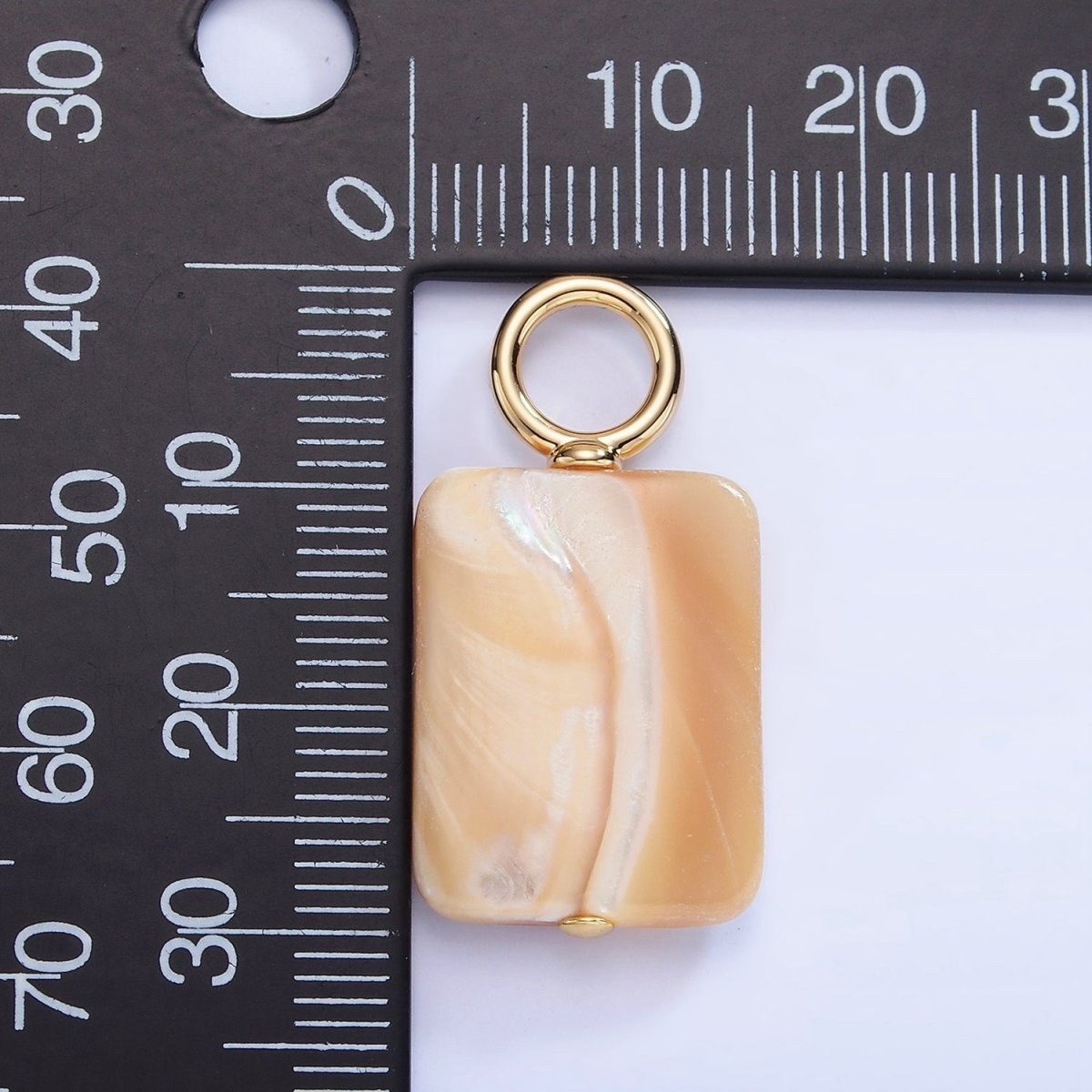 16K Gold plated White Peach Rectangle Shell Pearl Drop Pendant | P1754 - DLUXCA