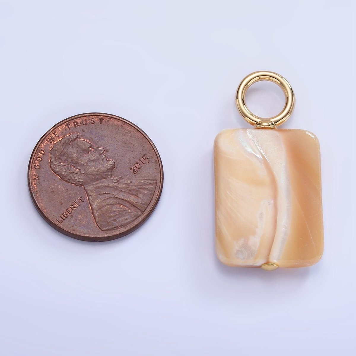 16K Gold plated White Peach Rectangle Shell Pearl Drop Pendant | P1754 - DLUXCA