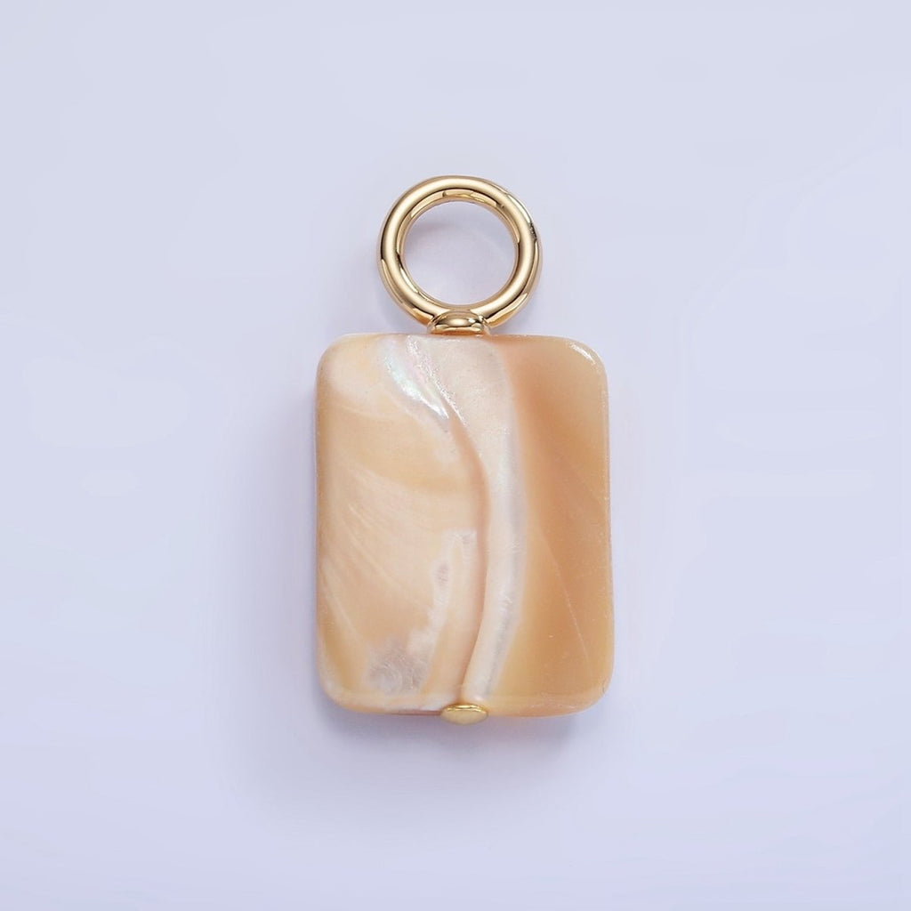 16K Gold plated White Peach Rectangle Shell Pearl Drop Pendant | P1754 - DLUXCA