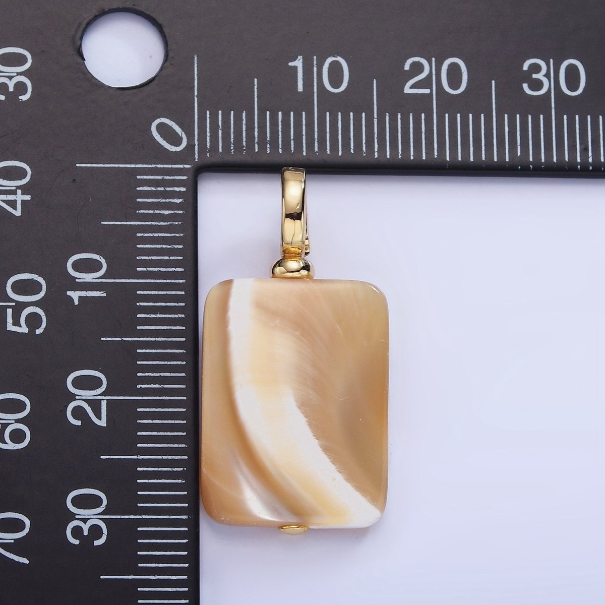 16K Gold plated White Peach Shell Pearl Rectangular Drop Latch Bail Pendant | P1597 - DLUXCA