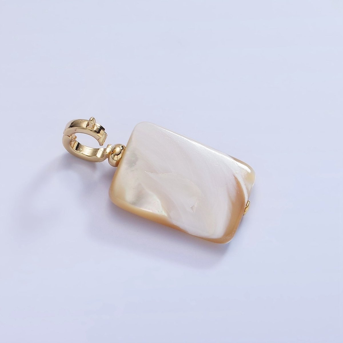 16K Gold plated White Peach Shell Pearl Rectangular Drop Latch Bail Pendant | P1597 - DLUXCA