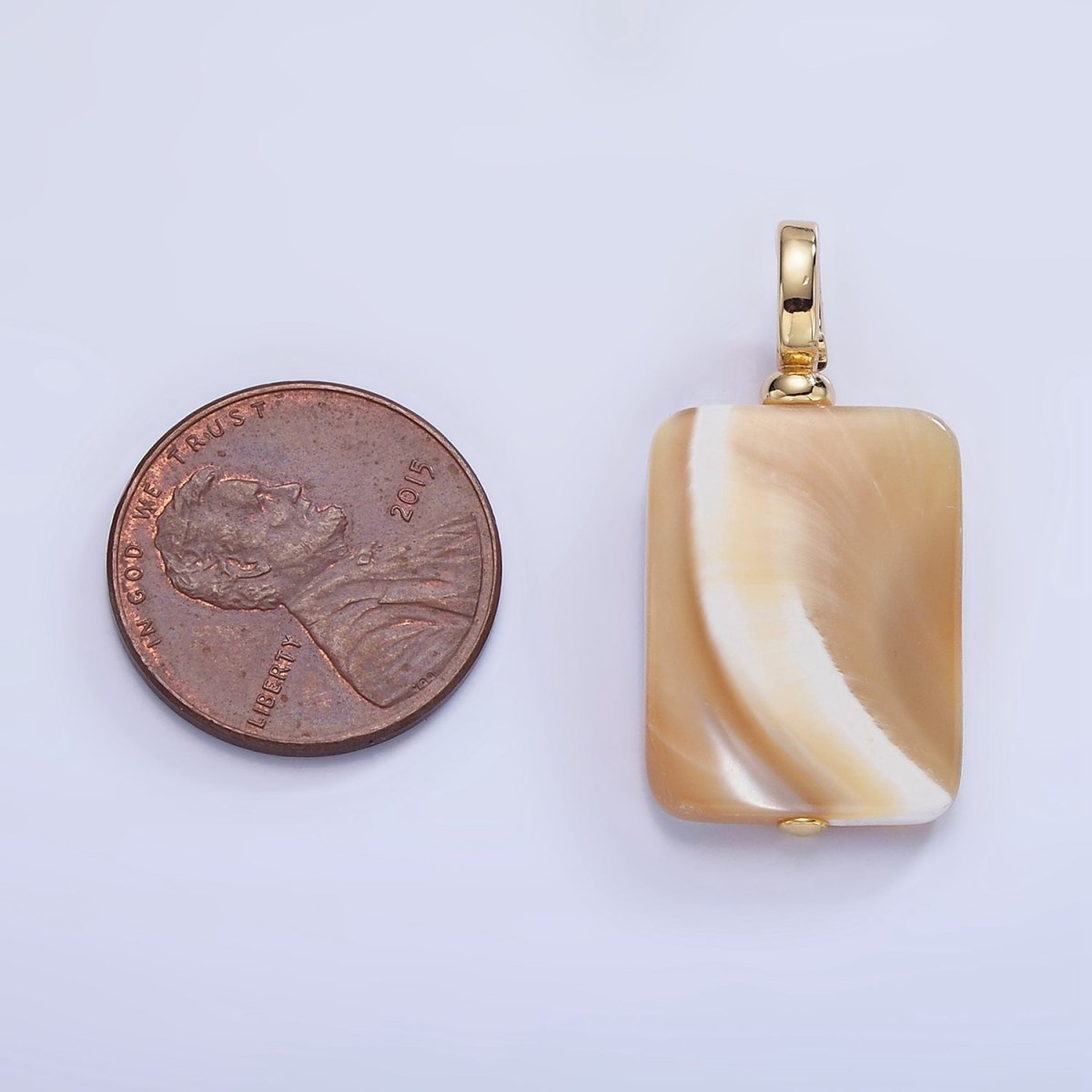16K Gold plated White Peach Shell Pearl Rectangular Drop Latch Bail Pendant | P1597 - DLUXCA