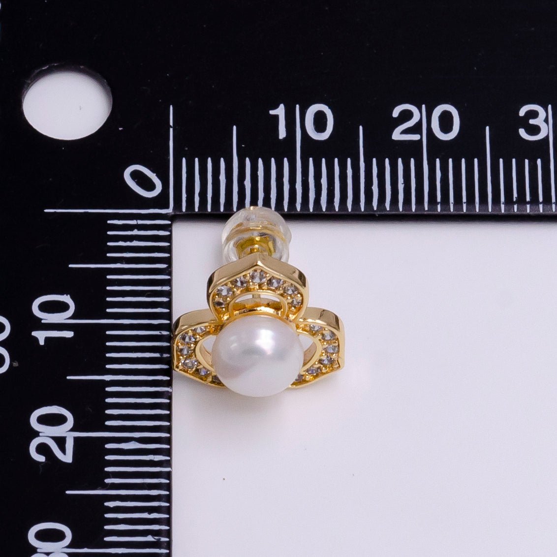 16K Gold plated White, Pink Pearl Open Clear Micro Paved CZ Flower Stud Earrings | AE795 AE796 - DLUXCA