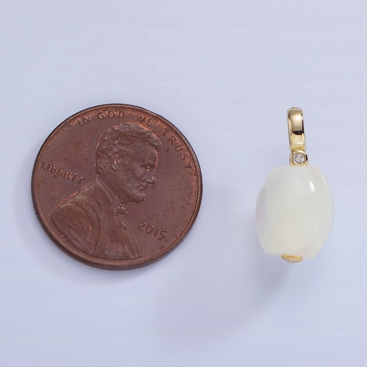 16K Gold plated White Shell Pearl Sphere CZ Drop Pendant | P1789 - DLUXCA