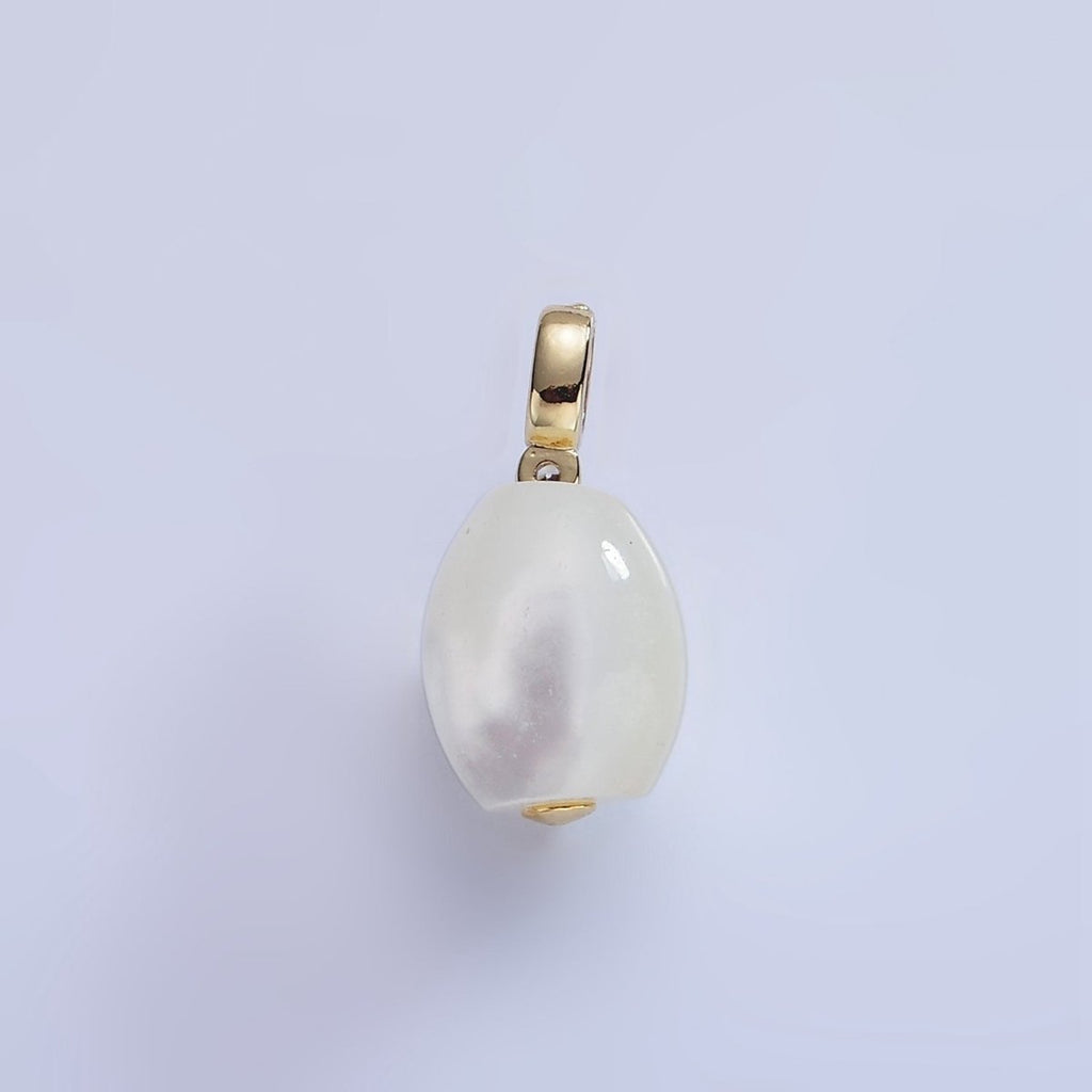 16K Gold plated White Shell Pearl Sphere CZ Drop Pendant | P1789 - DLUXCA