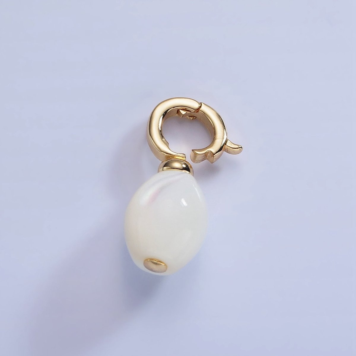 16K Gold plated White Shell Pearl Sphere Drop Latch Bail Pendant | P1588 - DLUXCA