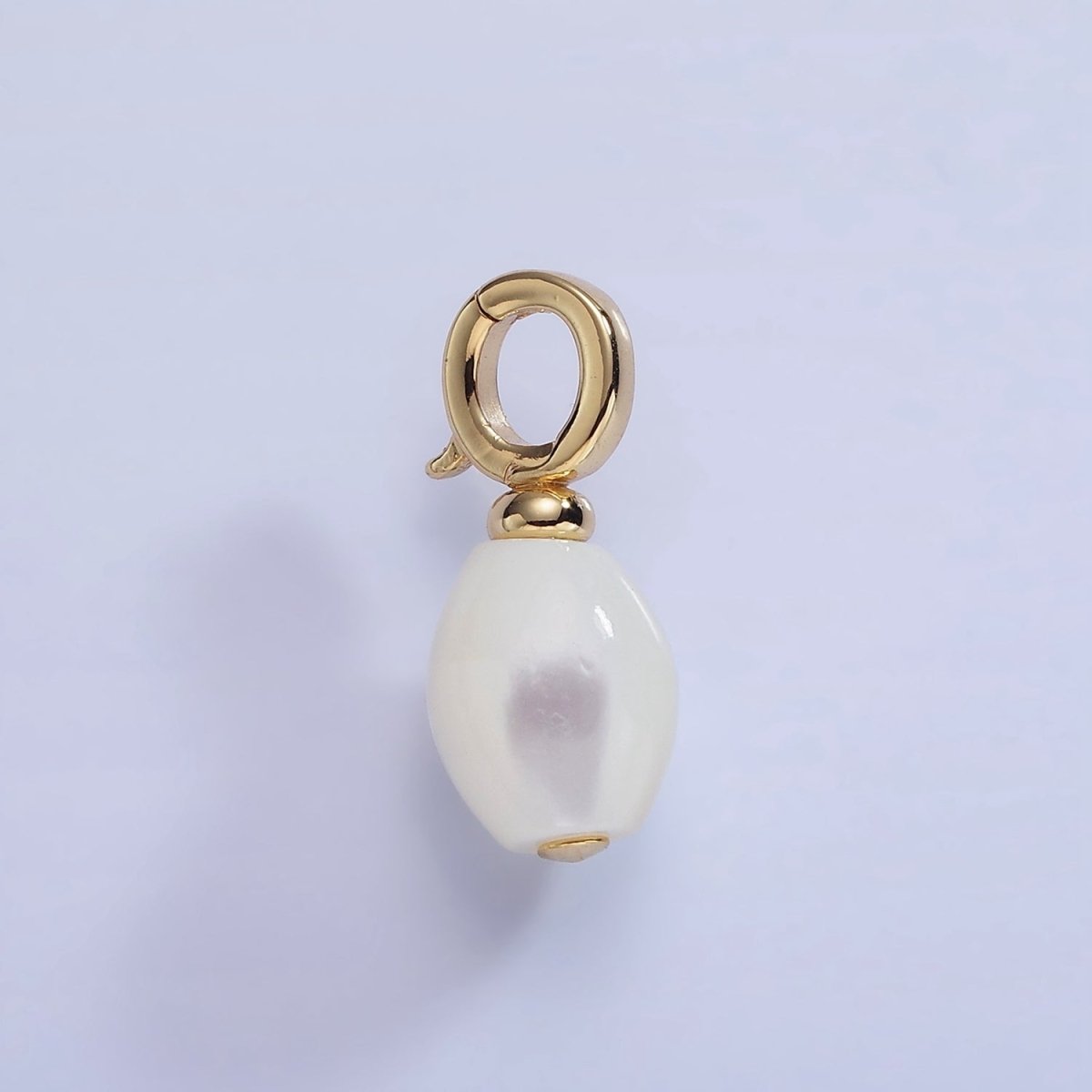 16K Gold plated White Shell Pearl Sphere Drop Latch Bail Pendant | P1588 - DLUXCA