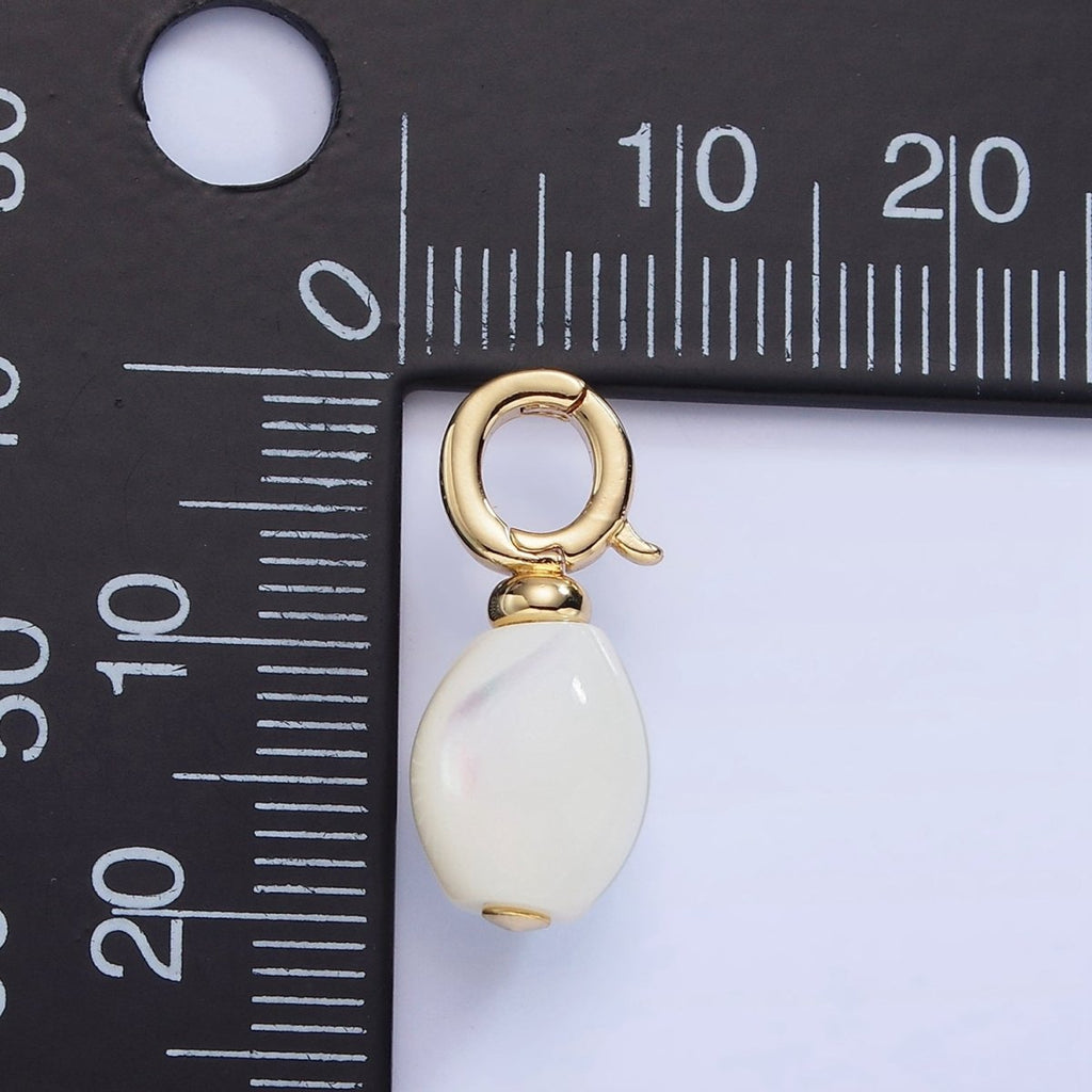 16K Gold plated White Shell Pearl Sphere Drop Latch Bail Pendant | P1588 - DLUXCA