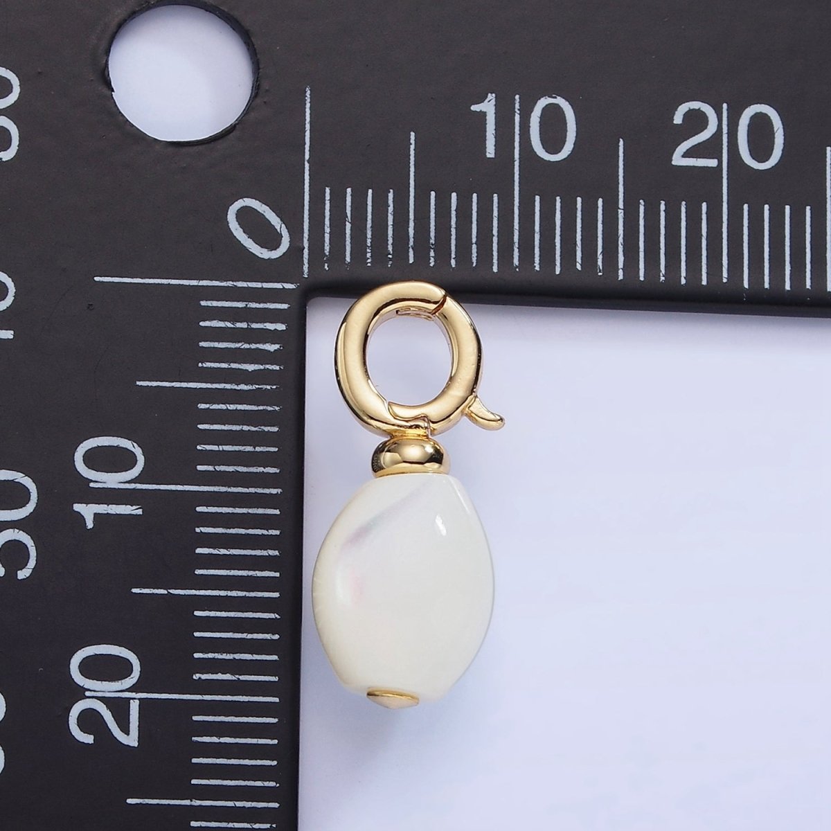 16K Gold plated White Shell Pearl Sphere Drop Latch Bail Pendant | P1588 - DLUXCA