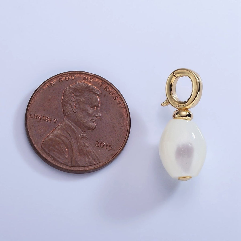 16K Gold plated White Shell Pearl Sphere Drop Latch Bail Pendant | P1588 - DLUXCA