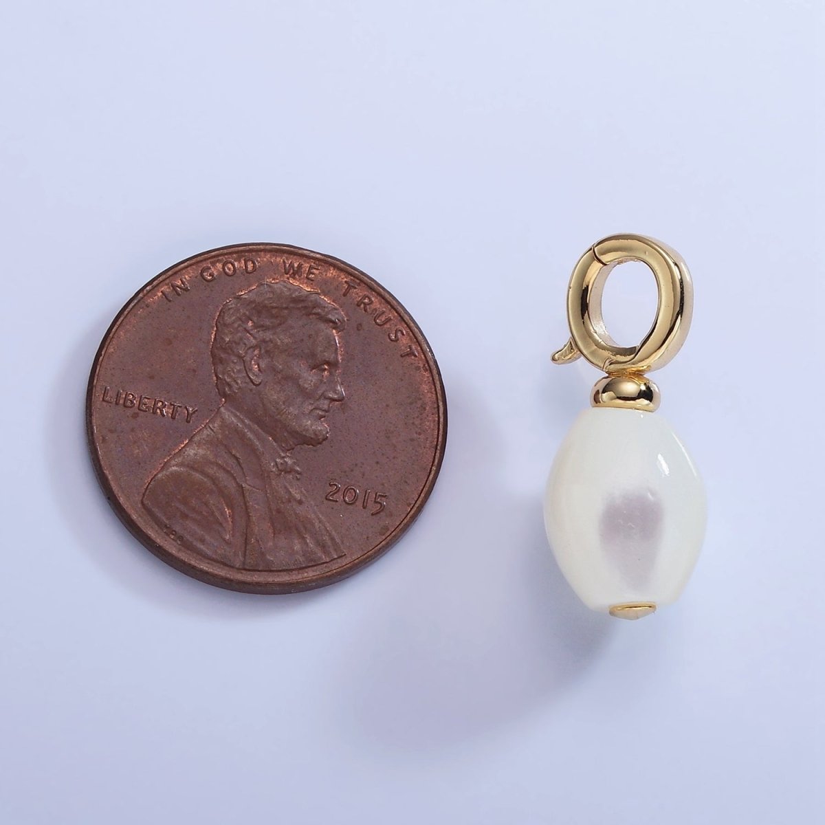 16K Gold plated White Shell Pearl Sphere Drop Latch Bail Pendant | P1588 - DLUXCA