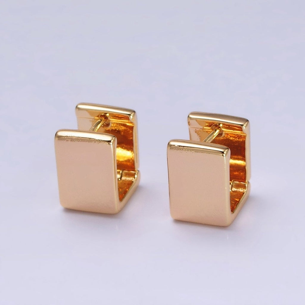 16K Gold plated Wide Boxy Geometric Rectangular Huggie Earrings | AD-1235 - DLUXCA