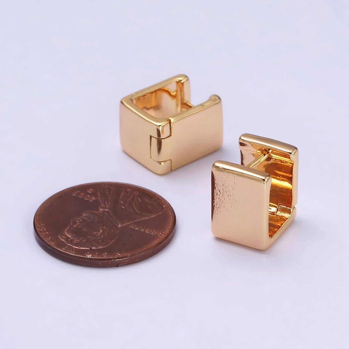 16K Gold plated Wide Boxy Geometric Rectangular Huggie Earrings | AD-1235 - DLUXCA