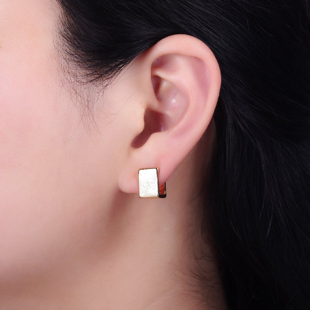 16K Gold plated Wide Boxy Geometric Rectangular Huggie Earrings | AD-1235 - DLUXCA