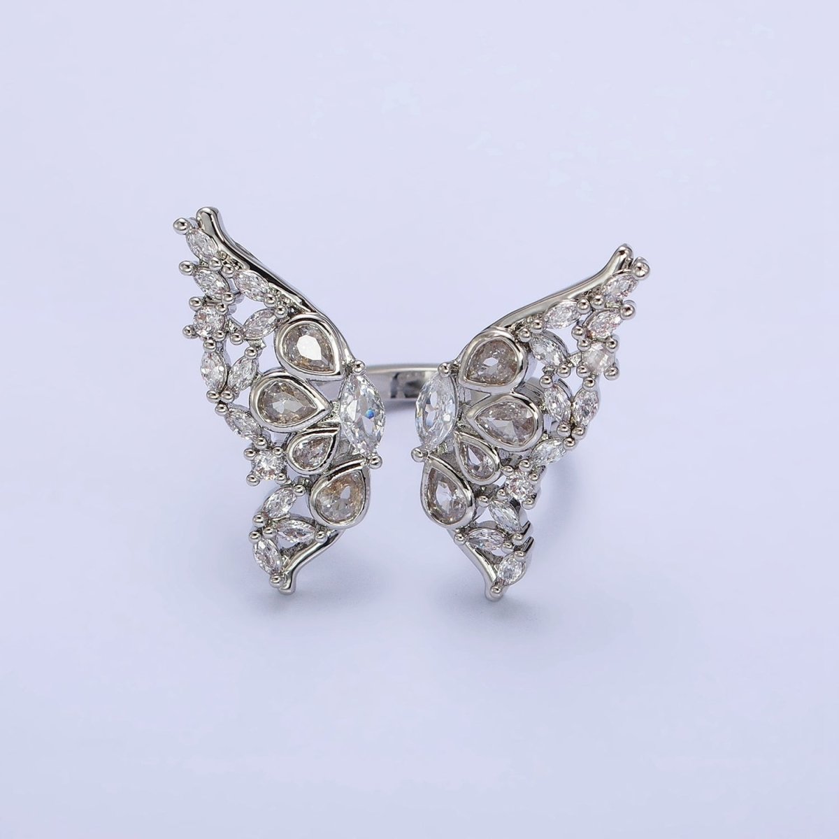 16K Gold plated Wings Butterfly Mariposa Teardrop Marquise Open Ring in Gold & Silver | O-1563 O-1564 - DLUXCA