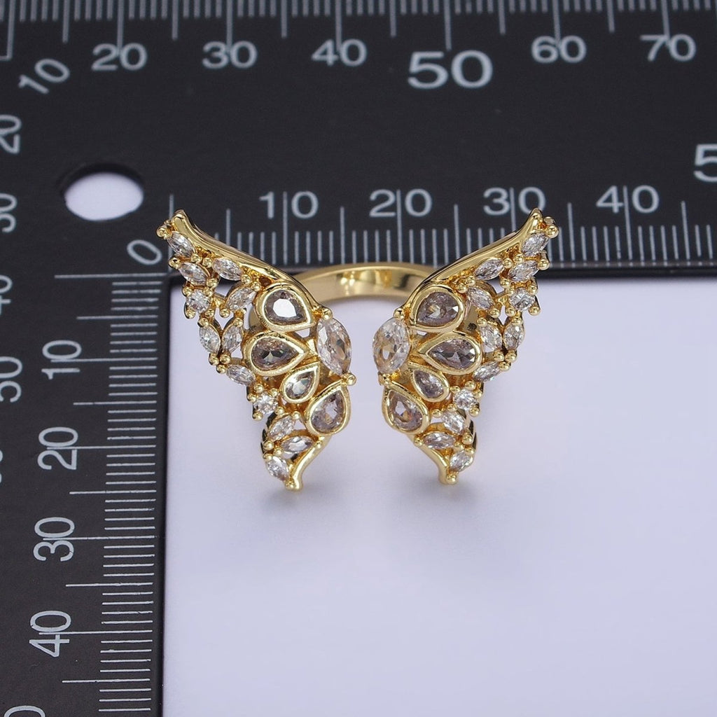 16K Gold plated Wings Butterfly Mariposa Teardrop Marquise Open Ring in Gold & Silver | O-1563 O-1564 - DLUXCA