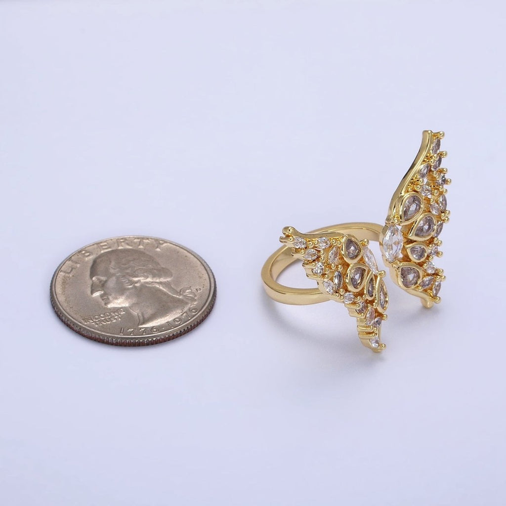 16K Gold plated Wings Butterfly Mariposa Teardrop Marquise Open Ring in Gold & Silver | O-1563 O-1564 - DLUXCA