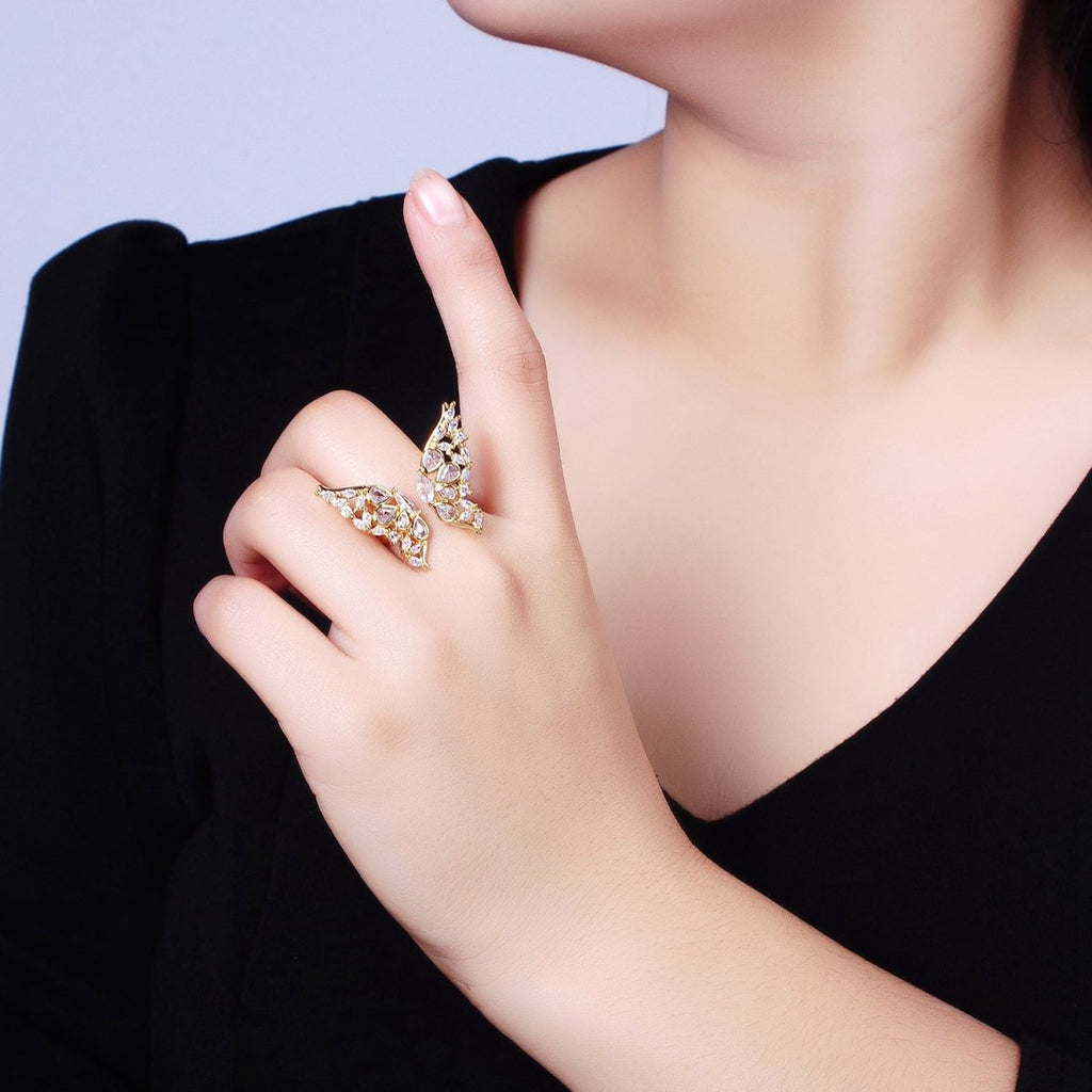 16K Gold plated Wings Butterfly Mariposa Teardrop Marquise Open Ring in Gold & Silver | O-1563 O-1564 - DLUXCA