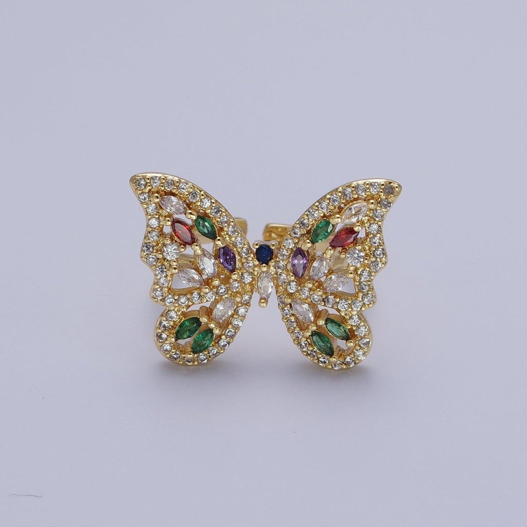16K Gold plated Wings Butterfly Multicolor Marquise CZ Statement Ring in Gold & Silver | O-1573 O-1574
